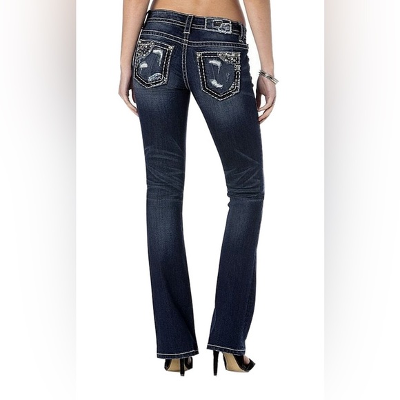 Miss Me Denim Jeans Womens Metal Stud Boot Cut Medium Dark JP7695B - Picture 2 of 9